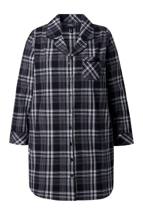 Noční košile, kostkovaný vzor, klopový límec, dlouhé rukávy, flanel