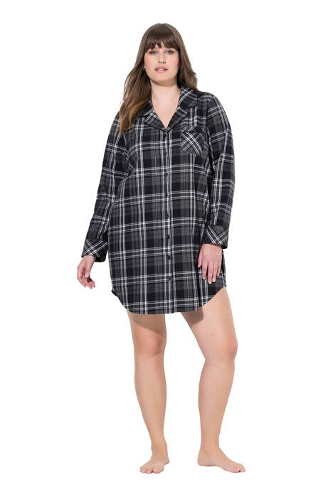 Noční košile, kostkovaný vzor, klopový límec, dlouhé rukávy, flanel