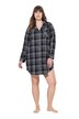 Noční košile, kostkovaný vzor, klopový límec, dlouhé rukávy, flanel