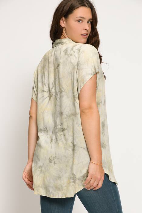 Blusa larga, sobredimensionada, con estampado batik, cuello camisero, manga al codo