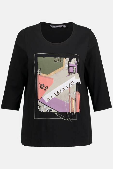 Shirt, Patchdruck, Glitzernieten, Rundhals, 3/4-Arm
