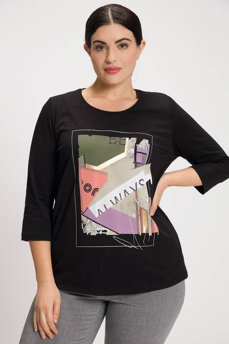 Shirt, Patchdruck, Glitzernieten, Rundhals, 3/4-Arm