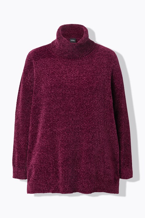 Pull oversize en maille chenille, col montant et manches longues