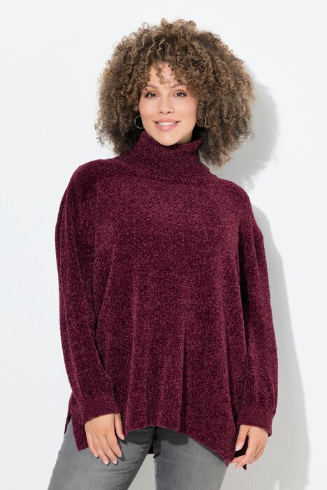 Pull oversize en maille chenille, col montant et manches longues
