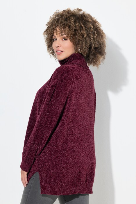 Pull oversize en maille chenille, col montant et manches longues