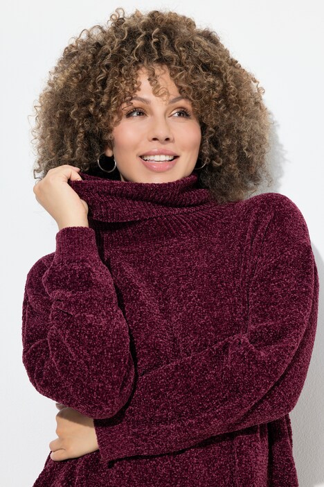 Pull oversize en maille chenille, col montant et manches longues