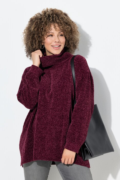 Pull oversize en maille chenille, col montant et manches longues