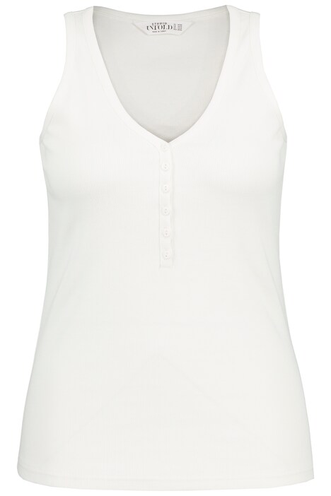 Top, Slim střih, žebrovaný žerzej, výstřih do V, knoflíková léga