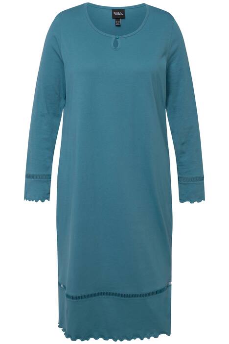 Noční košile, lemování, vlnité okraje, kulatý výstřih, dlouhé rukávy