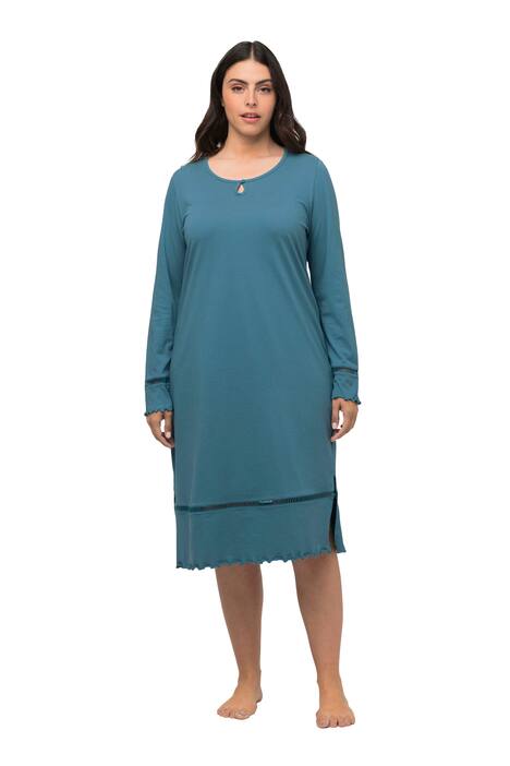 Noční košile, lemování, vlnité okraje, kulatý výstřih, dlouhé rukávy