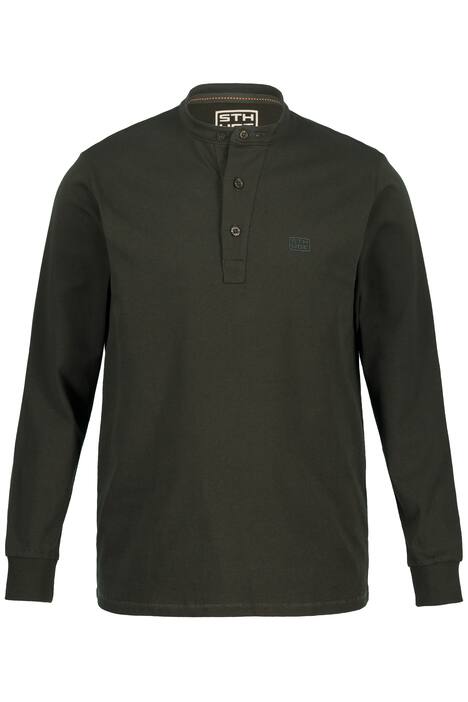 STHUGE henley, kulatý výstřih, knoflíková léga, dlouhé rukávy, do 8XL