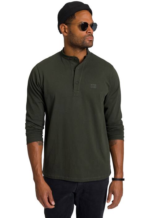 STHUGE henley, kulatý výstřih, knoflíková léga, dlouhé rukávy, do 8XL