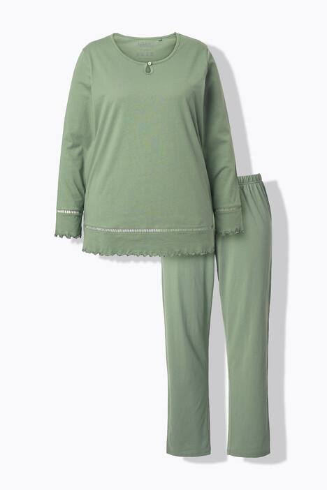 Pyjama, holle zoom, golvende randen, ronde hals, lange mouwen