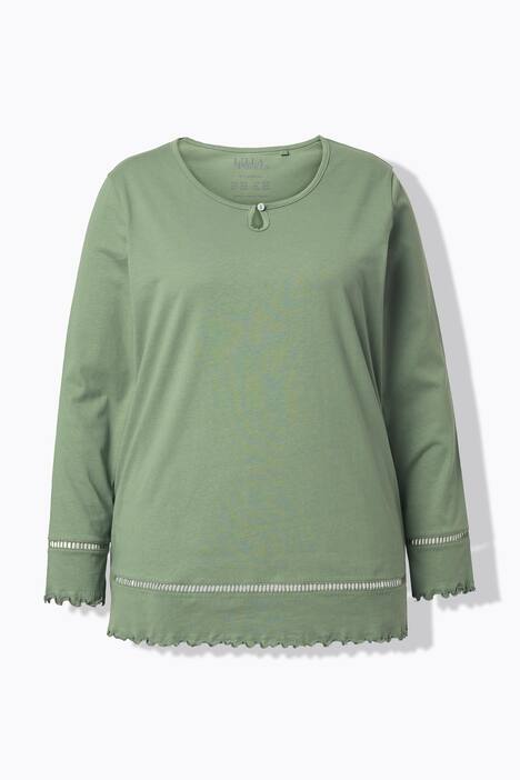 Pyjama, holle zoom, golvende randen, ronde hals, lange mouwen