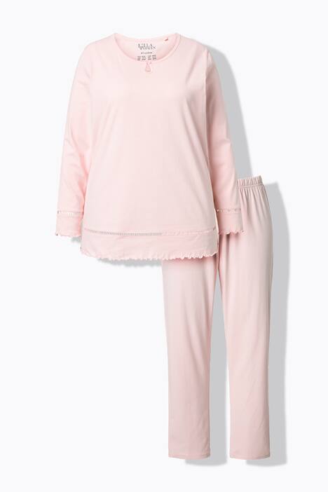 Pyjama, holle zoom, golvende randen, ronde hals, lange mouwen