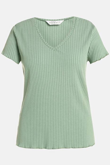 T-shirt, coupe slim, jersey bord-côte, col V, manches courtes