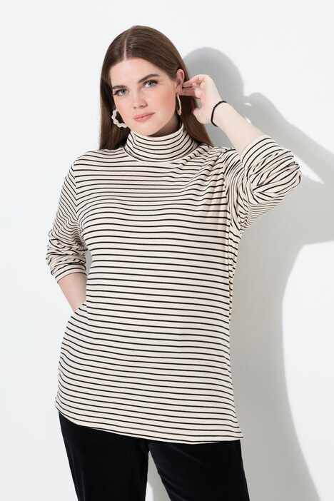 T-shirt côtelé coupe Slim. Col roulé, manches longues et coton bio