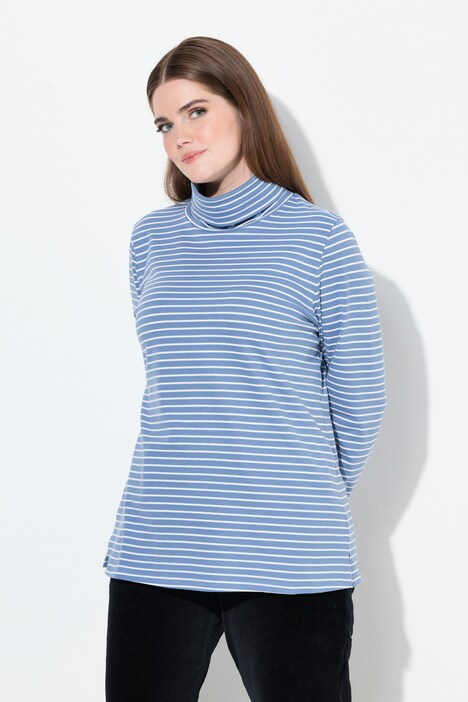 T-shirt côtelé coupe Slim. Col roulé, manches longues et coton bio