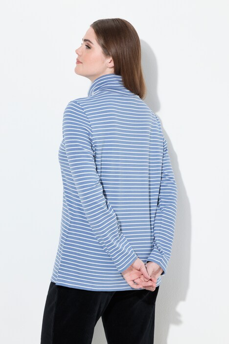 T-shirt côtelé coupe Slim. Col roulé, manches longues et coton bio