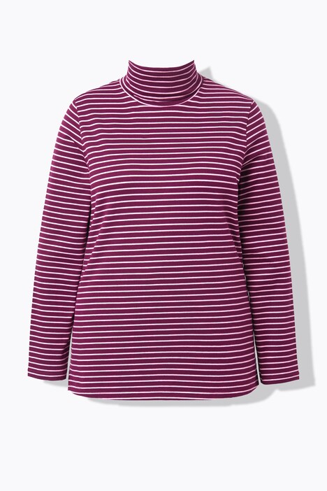 T-shirt côtelé coupe Slim. Col roulé, manches longues et coton bio