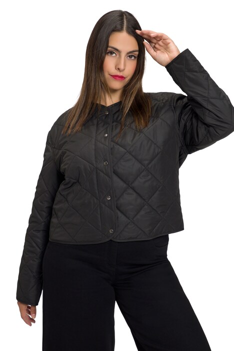Bunda, diamantové prošívání, krátká, oversize, kulatý výstřih