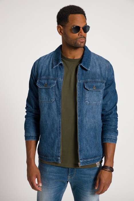 STHUGE Jeansjacke, Teddyfutter, Zipper, Langarm, bis 8 XL