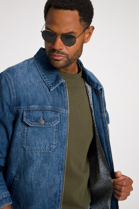 STHUGE Jeansjacke, Teddyfutter, Zipper, Langarm, bis 8 XL