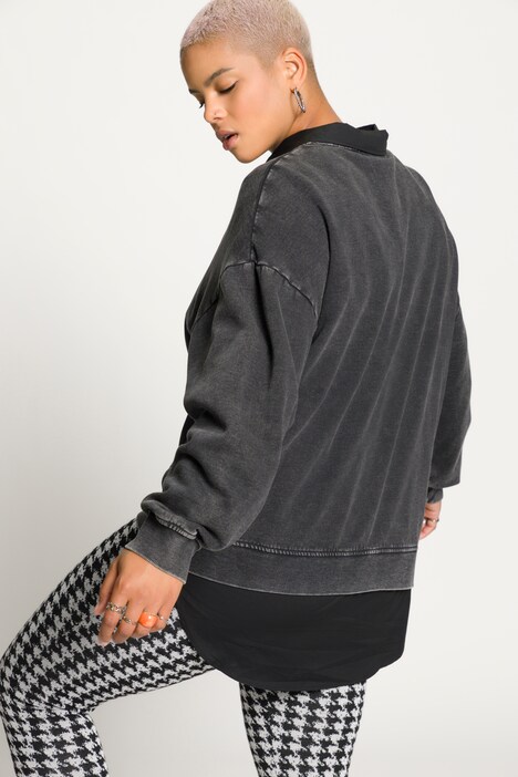 Sweat, oversize, acid washed, imprimé, encolure ronde, manches longues