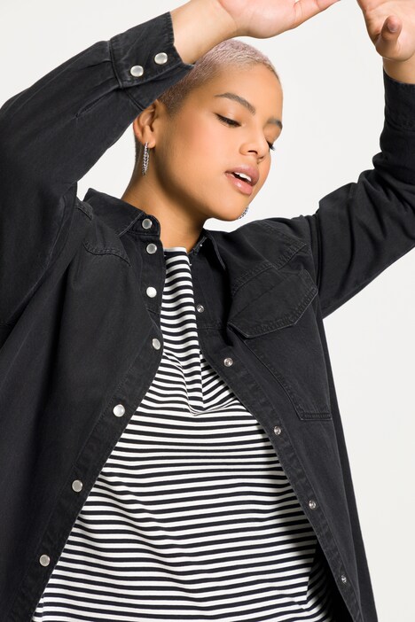 Jeanshemd, oversized, Hemdkragen, Langarm