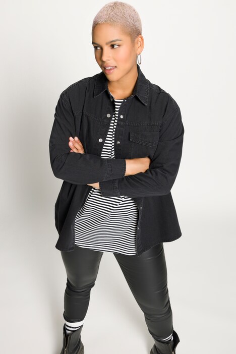 Jeanshemd, oversized, Hemdkragen, Langarm