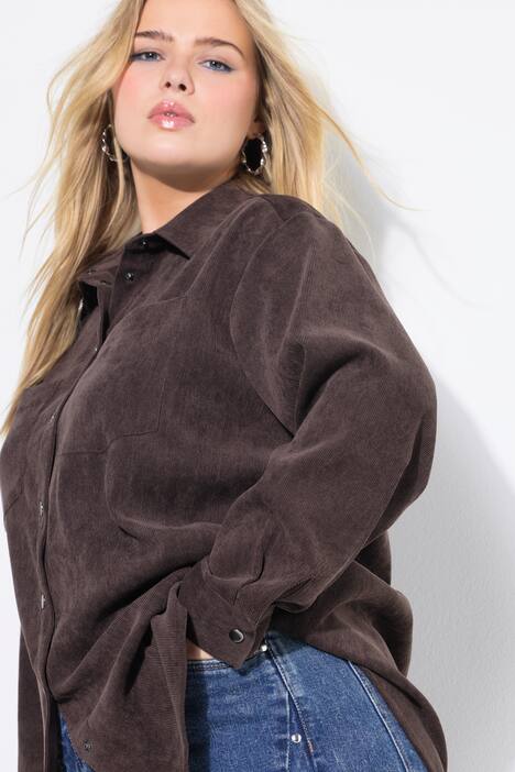 Cord-Hemd, oversized, Hemdkragen, Langarm