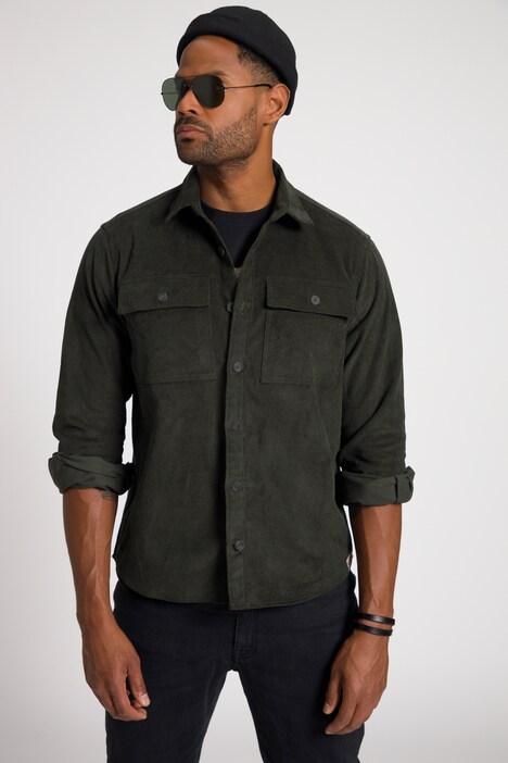 Camicia STHUGE da indossare sopra altri indumenti in velluto a coste con maniche lunghe, colletto ad apertura inglese e taglio moderno, disponibile fino alla tg. 8XL
