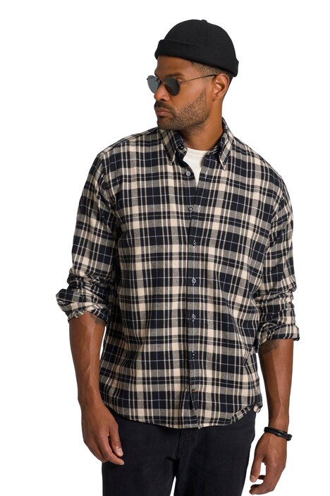 STHUGE kostkovaná košile, flanel, dlouhé rukávy, Comfort střih, límeček s knoflíky, do 8XL