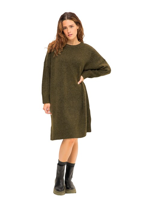 Úpletové šaty, oversize, midi délka, kulatý výstřih, dlouhé rukávy