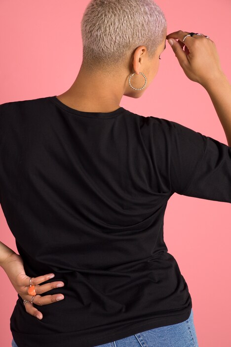 T-shirt, oversized, model print, ronde hals, korte mouwen