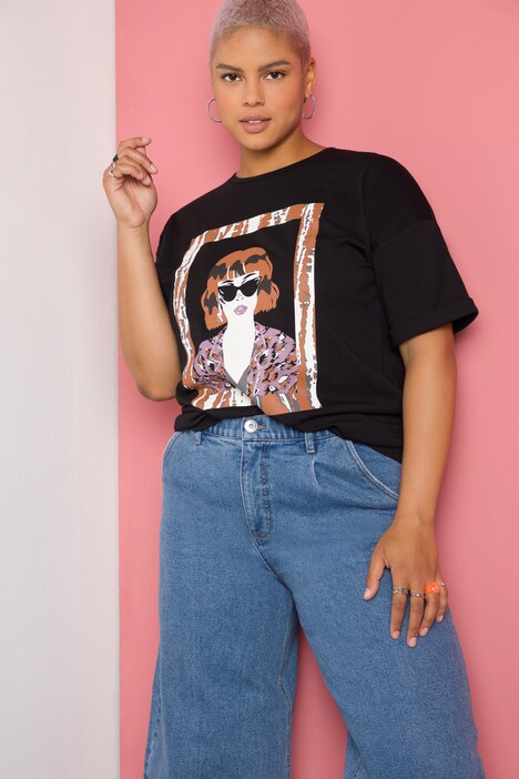 T-shirt, oversized, model print, ronde hals, korte mouwen