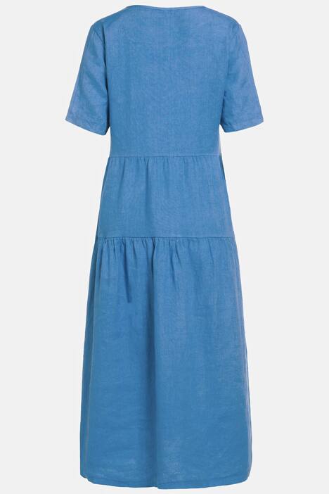 Kleid, Leinen, Rundhals, Halbarm, Volants