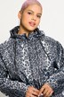 Cappotto impermeabile con stampa leopardata, cappuccio e zip