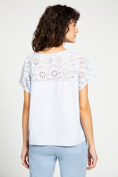 T-Shirt, Ajour-Stickerei, Oversized, Rundhals, Halbarm