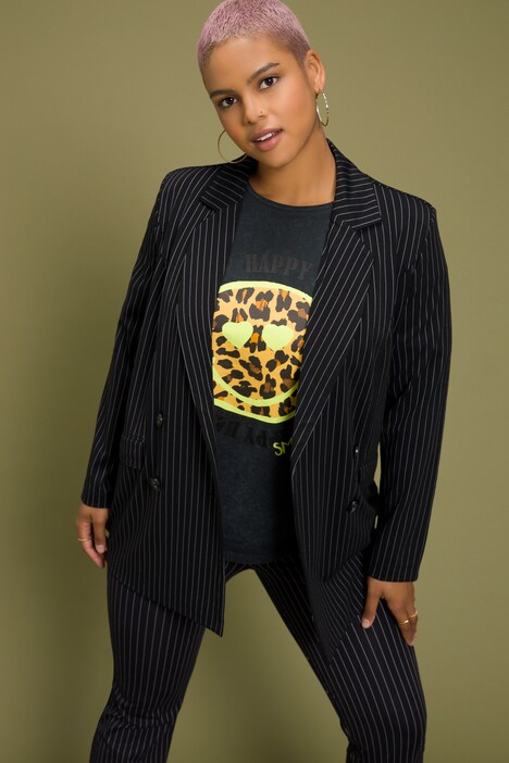 Jersey-Blazer, oversized, doppelreihig, Nadelstreifen