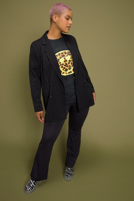 Jersey-Blazer, oversized, doppelreihig, Nadelstreifen