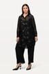 Blusa lunga di chiffon con piume metalliche, collo da camicia e maniche lunghe
