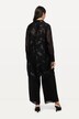 Blusa lunga di chiffon con piume metalliche, collo da camicia e maniche lunghe