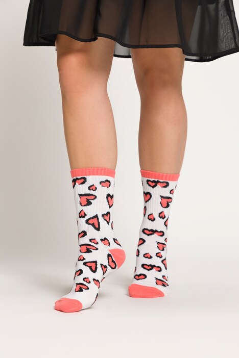 Chaussettes tendance, côtelées, lot de deux, imprimé cœurs