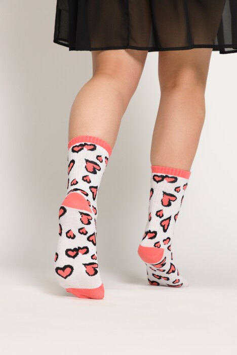 Chaussettes tendance, côtelées, lot de deux, imprimé cœurs