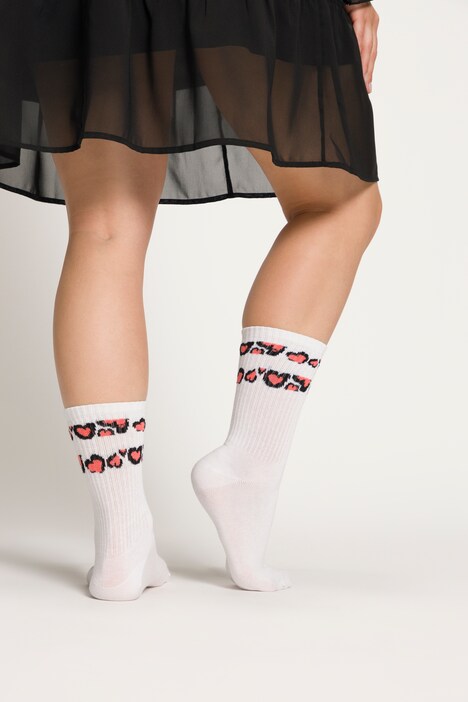 Chaussettes tendance, côtelées, lot de deux, imprimé cœurs