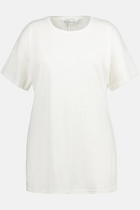 Camiseta, larga, oversize, mezcla de lino, cuello redondo, manga al codo