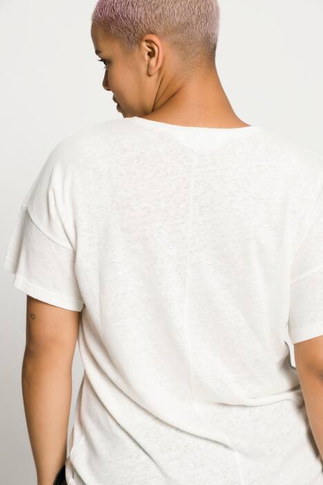 Camiseta, larga, oversize, mezcla de lino, cuello redondo, manga al codo