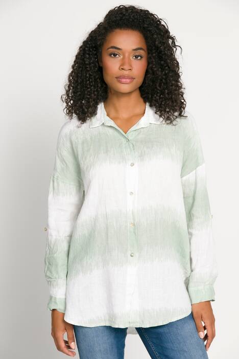 Bluse, Leinen, Loose Fit, Batik-Streifen, 3/4-Ärmel