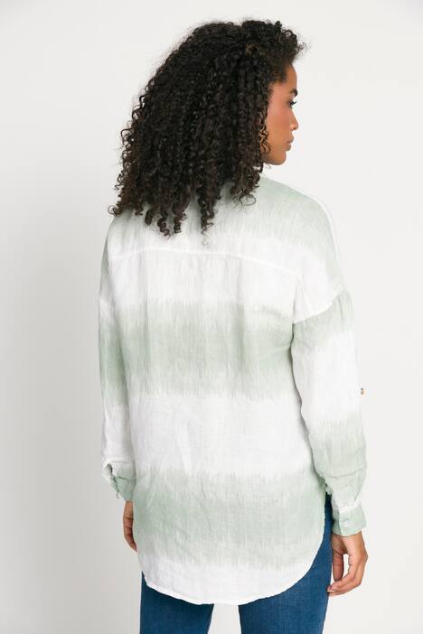Bluse, Leinen, Loose Fit, Batik-Streifen, 3/4-Ärmel